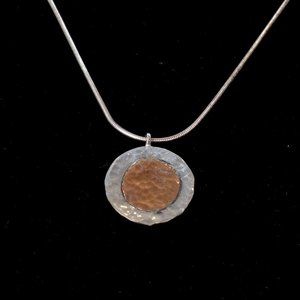 Hand Hammered Silver Necklace with 10k Gold